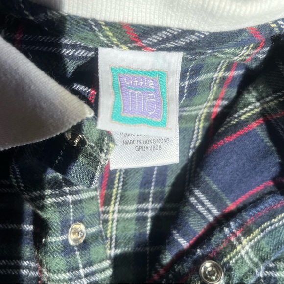 Vintage 90s Baby Navy plaid flannel one piece bodysuit w/ collar by Little Me - Picture 8 of 11